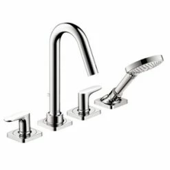 Discount 🤩 AXOR Citterio M 1.75 gpm 4-Hole Deck Mount Roman Tub Set Trim with Double Lever Handle, Fixed Spout and Handshower in Polished Chrome 🔔