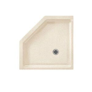 Best Sale 🔥 Swan Corporation 38 x 38 in. Solid Surface and Composite Neo-Angle Shower Base with Rear Center Drain in Bisque 💯